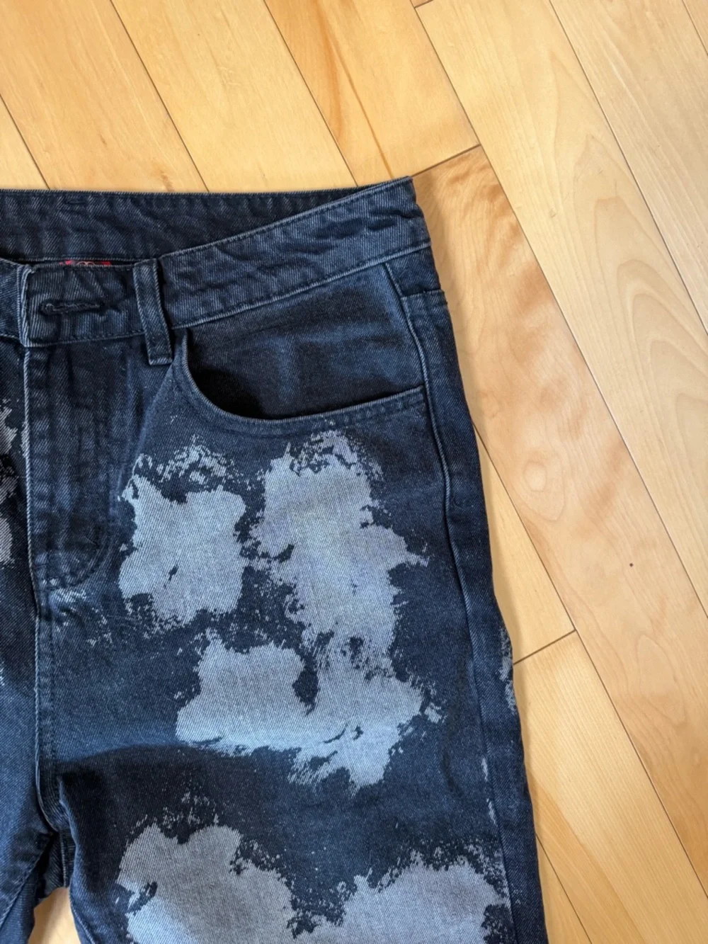 BLACK8MOB Mens 34x27 Black Bleach Splatter Jeans Baggy Y2K Streetwear